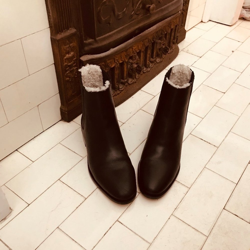 J. Crew Sherpa-Lined Chelsea Boots - Black Leather
